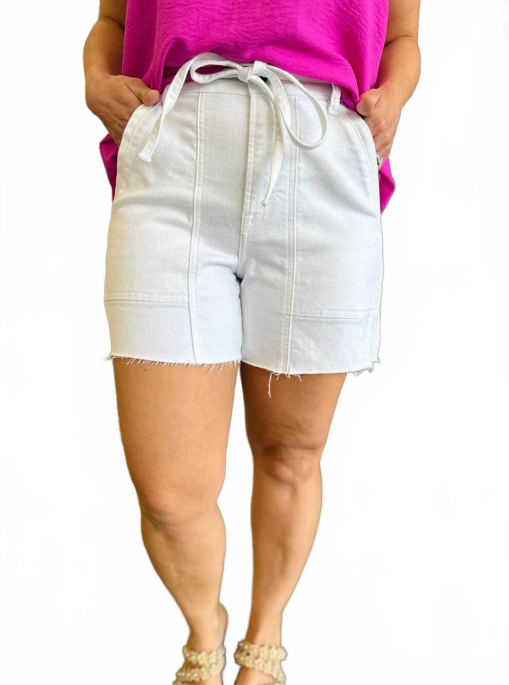 NEW HIDDEN raw hem tie waist shorts in white